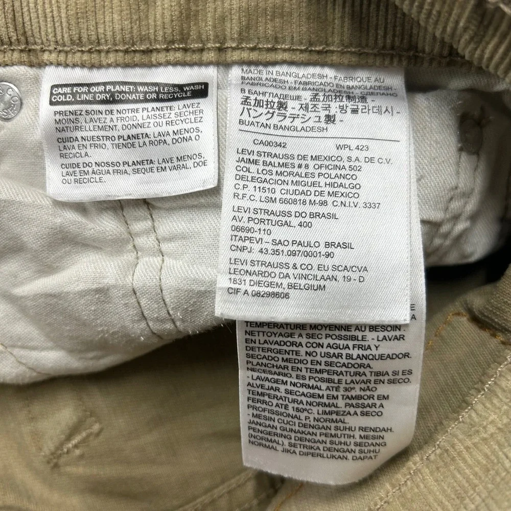 Levis 511 Slim Fit Corduroy Pants Mens 31x30 Tan Khaki Stretch